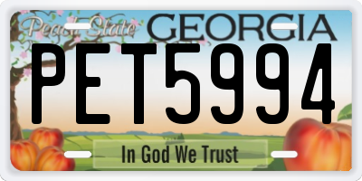 GA license plate PET5994