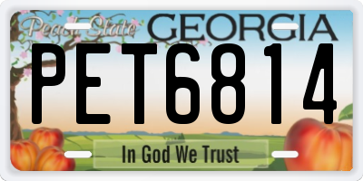GA license plate PET6814