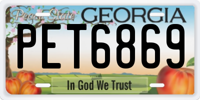 GA license plate PET6869