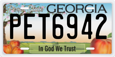 GA license plate PET6942