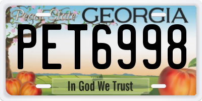 GA license plate PET6998