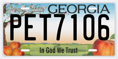 GA license plate PET7106