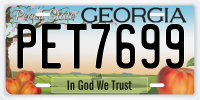 GA license plate PET7699