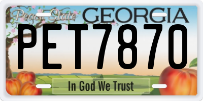 GA license plate PET7870