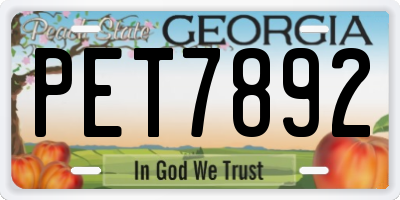 GA license plate PET7892