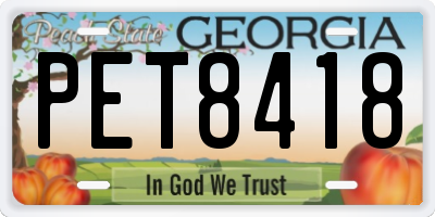 GA license plate PET8418