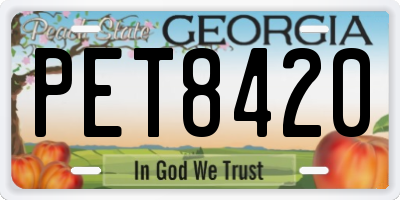 GA license plate PET8420