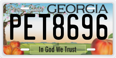 GA license plate PET8696