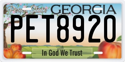 GA license plate PET8920