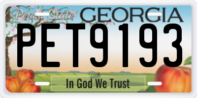 GA license plate PET9193