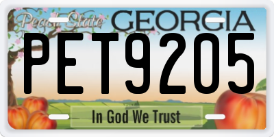 GA license plate PET9205