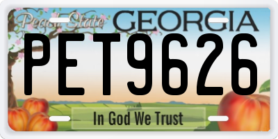 GA license plate PET9626