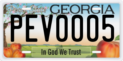 GA license plate PEV0005