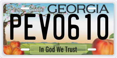 GA license plate PEV0610