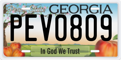 GA license plate PEV0809