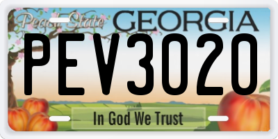 GA license plate PEV3020
