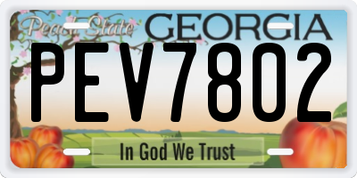 GA license plate PEV7802