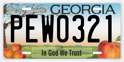 GA license plate PEW0321