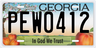 GA license plate PEW0412
