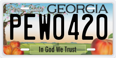 GA license plate PEW0420