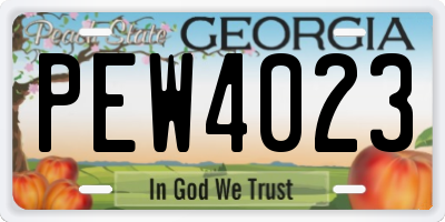 GA license plate PEW4023