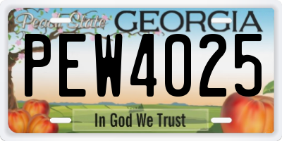 GA license plate PEW4025