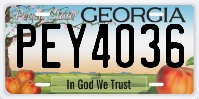GA license plate PEY4036