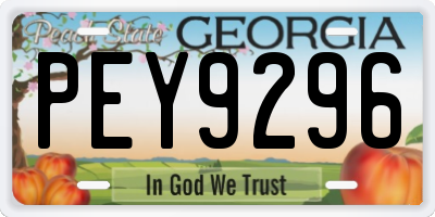 GA license plate PEY9296