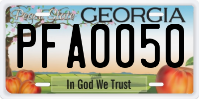 GA license plate PFA0050