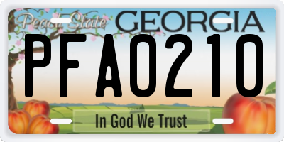 GA license plate PFA0210