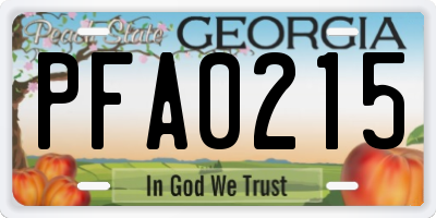 GA license plate PFA0215