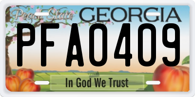 GA license plate PFA0409
