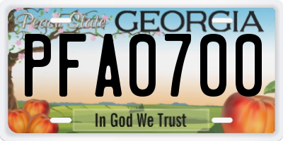 GA license plate PFA0700