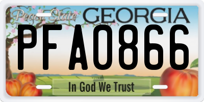 GA license plate PFA0866
