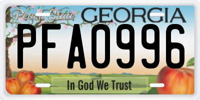 GA license plate PFA0996