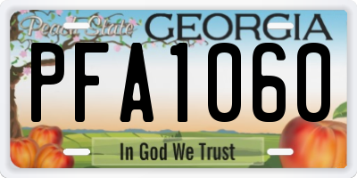 GA license plate PFA1060