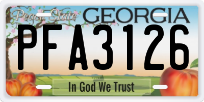 GA license plate PFA3126