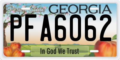 GA license plate PFA6062