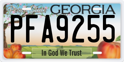 GA license plate PFA9255
