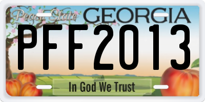GA license plate PFF2013
