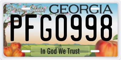 GA license plate PFG0998