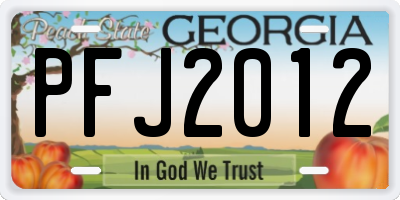 GA license plate PFJ2012