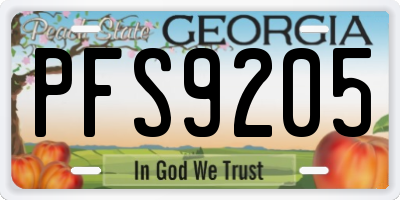 GA license plate PFS9205