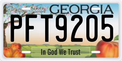 GA license plate PFT9205