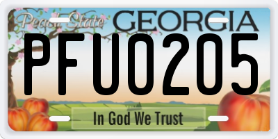 GA license plate PFU0205