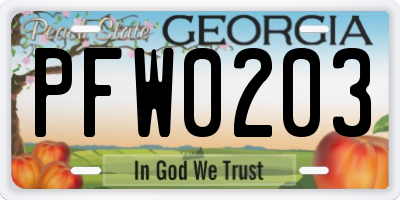 GA license plate PFW0203