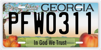 GA license plate PFW0311