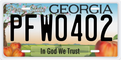GA license plate PFW0402