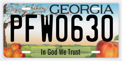 GA license plate PFW0630