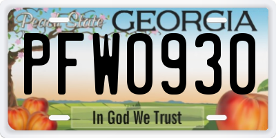 GA license plate PFW0930